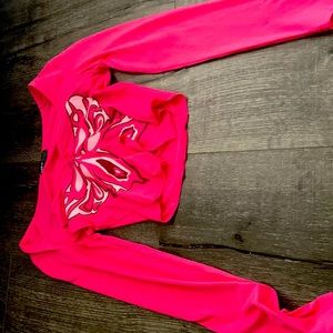 cute hot pink butterfly long sleeve croptop